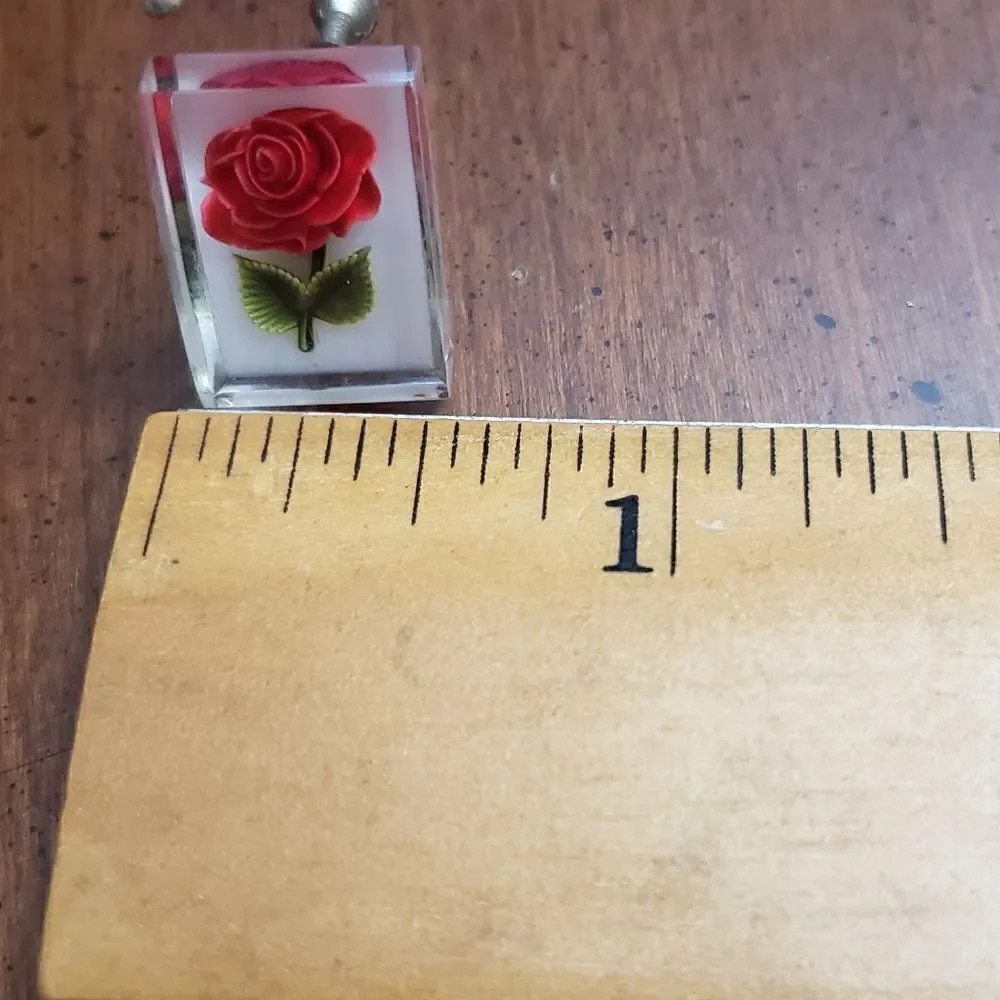 VINTAGE Lucite Reverse Carved Red Rose Screw-back Earrings 1950s
